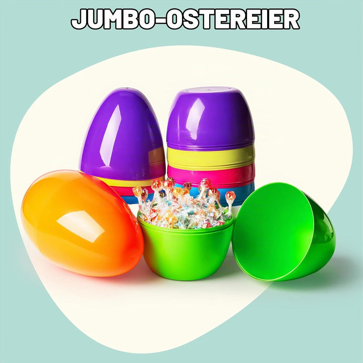 JOYIN 6 Stück 25,4 cm grosse Jumbo-Ostereier aus Kunststoff, hell, solide, Befüllen von Leckereien,