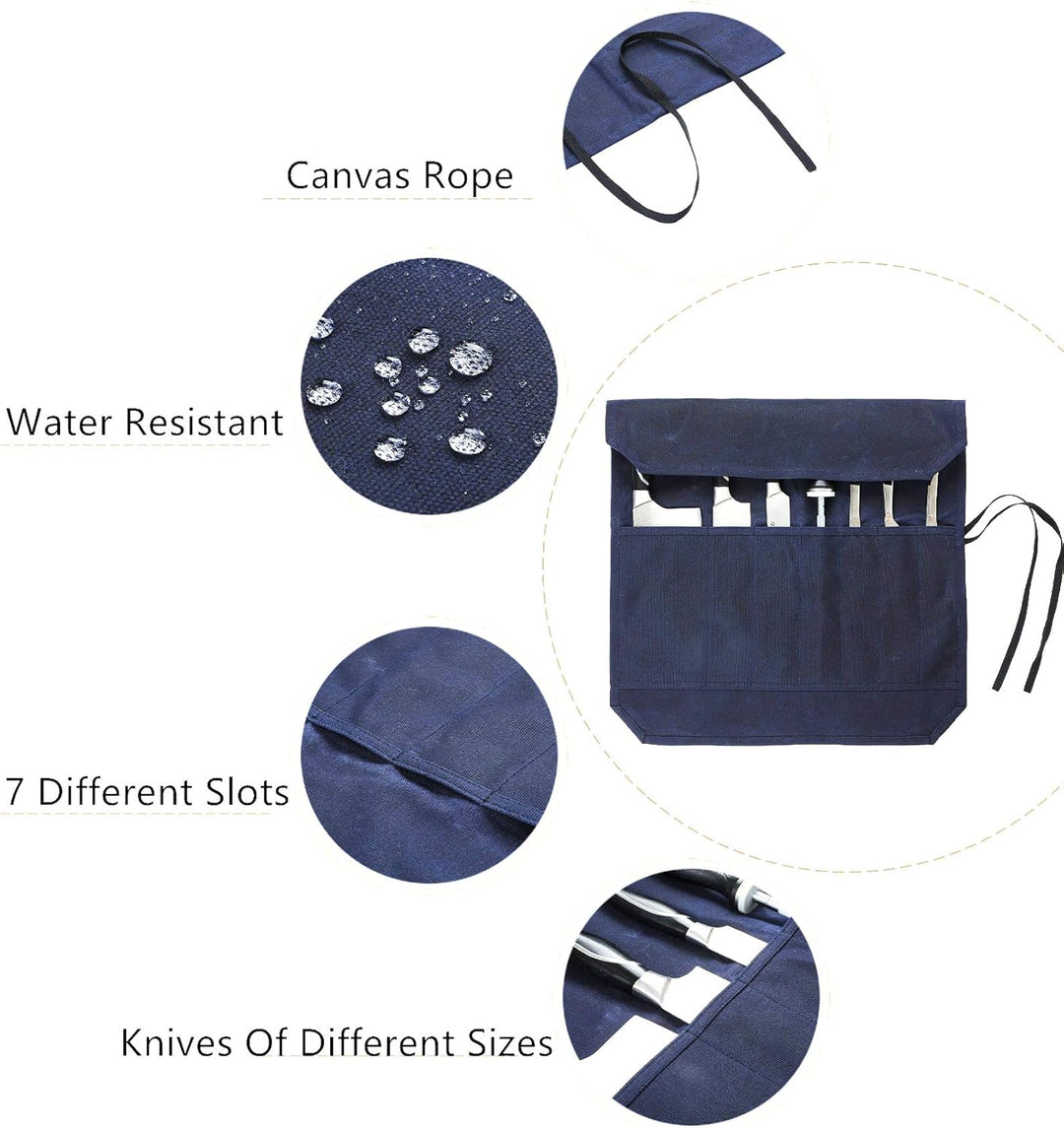 Denifiter strapazierfähiges gewachstes Segletuch, Messer-Rolltasche mit 7 Taschen, blau, Blau