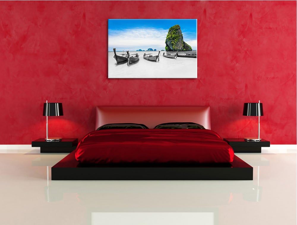 schöne Boote im Pazifik schwarz/weiss Format: 100x70 auf Leinwand, XXL riesige Bilder fertig gerahmt