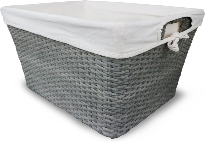 HABAU Holzkorb aus Polyethylen mit Metallrahmen und Stoffeinsatz, ideal für Pellets, grau, 59 x 42 x