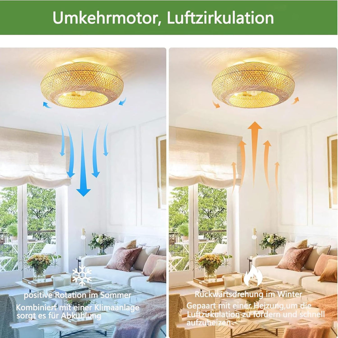 Deckenventilator Mit Beleuchtung Und Fernbedienung Leise E27 Retro Bambus Deckenlampe Mit Ventilator