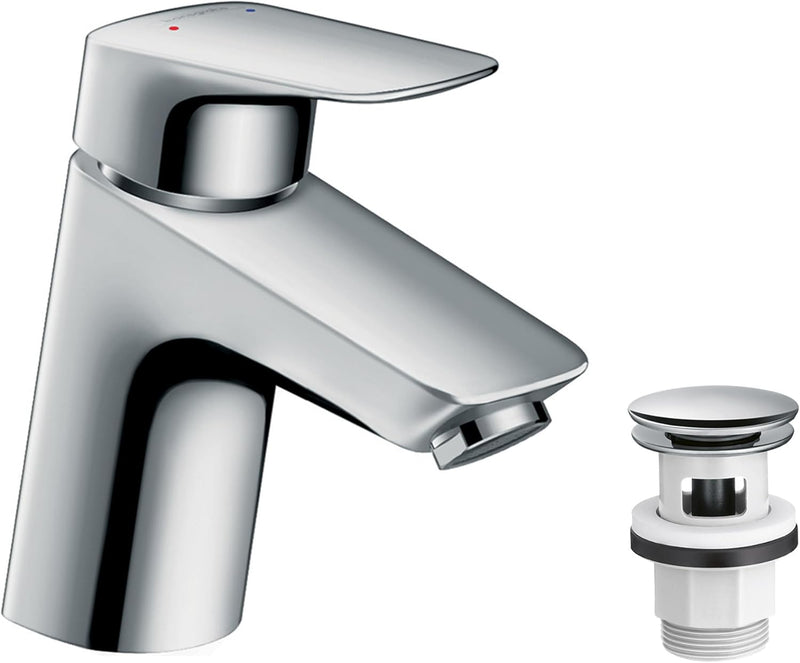 hansgrohe Wasserhahn Logis für Niederdruck (Armatur mit Auslauf Höhe 70mm und Push-Open Ablaufgarnit