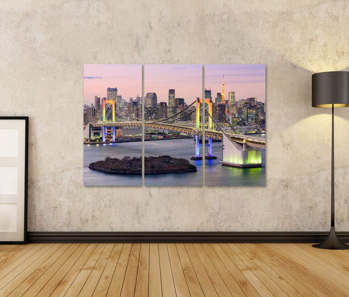 islandburner Bild auf Leinwand Tokyo Japan Skyline Mit Regenbogenbrücke Und Tokyo Tower Bilder Wandb