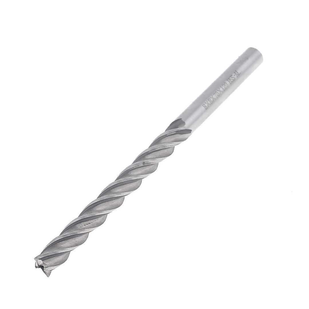 sourcing map Silber Ton HSS Helical Groove 4 Flute 8 mm Schneiden Dia Schaftfräser de 8x8x70x120mm,