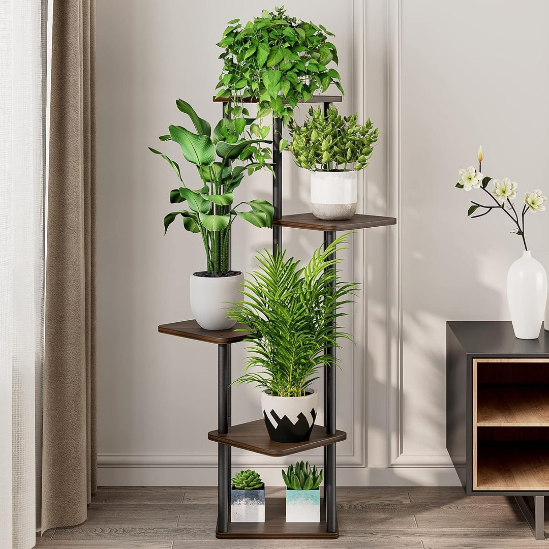 Blumenständer 5-stufiges Pflanzenregal aus Metall für mehrere Pflanzen, hohe Eckblumenhalter für Ter