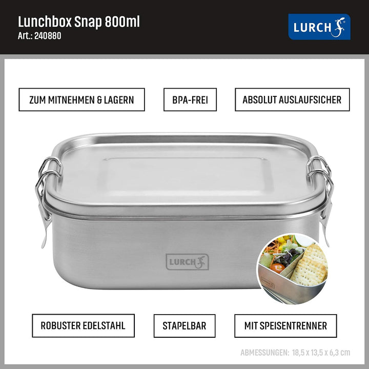 Lunchbox Snap aus Edelstahl 100% auslaufsicher 800ml 800 ml, 800 ml