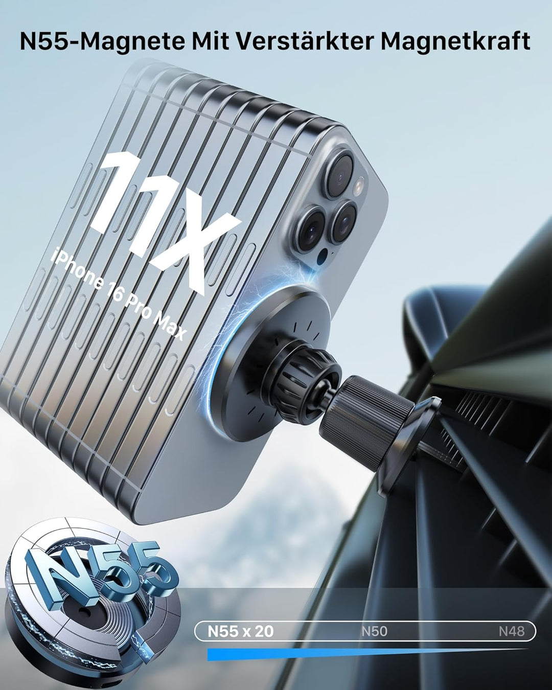YOSH für Magsafe Autohalterung mit Ladefunktion 15W, [Metall-Doppelhaken & 3M-Basis] Handyhalterung