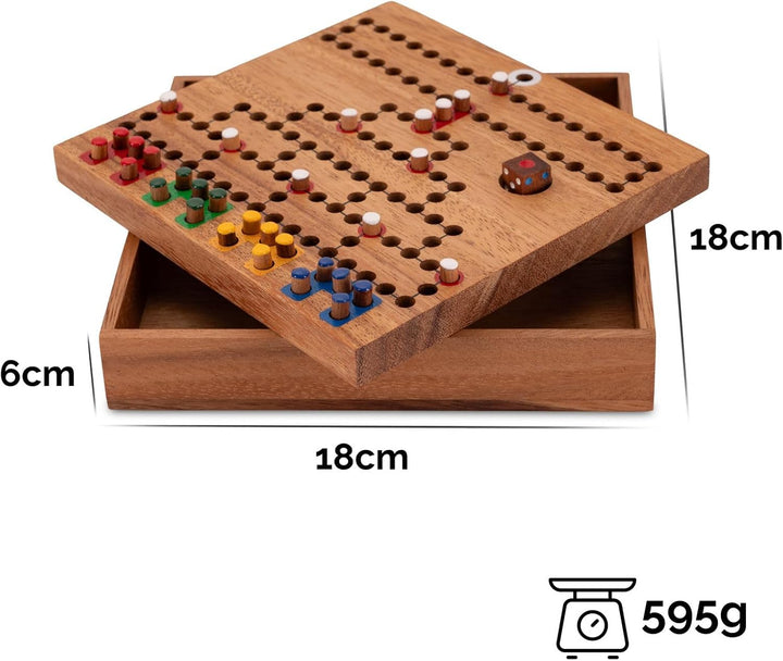LOGOPLAY Blockade Reisespiel im Holzkasten - 18cm x 18cm - Würfelspiel - Strategiespiel - Gesellscha