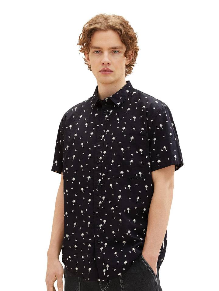 TOM TAILOR Denim Herren Relaxed Fit Hemd mit Muster XL 31914 - Black White Mini Palm Paisley, XL 319