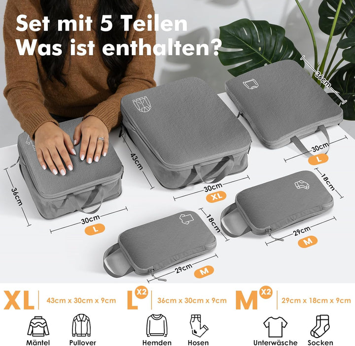 Koffer Organizer Packing Cubes Compression für Koffer und Rucksack, Nylon Packwürfel Organizer Set,T
