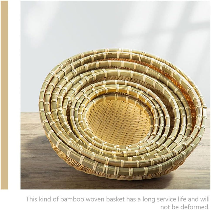 Happyyami 3Pcs Bambuskorb Tablett Flach Flacher Korb Gewebtes Obstkorb Dekorative Rattan Tablett für