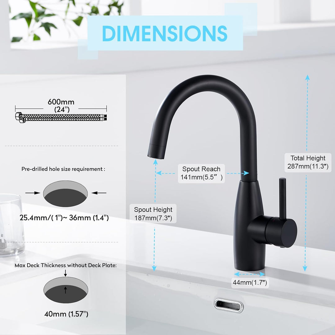 CREA Wasserhahn Bad, 360° Drehbare Waschtischarmatur Bad, Waschenbecken Armatur mit Hohem Auslauf, M