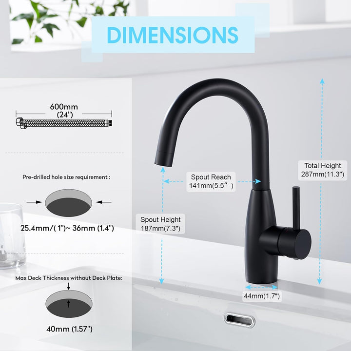 CREA Wasserhahn Bad, 360° Drehbare Waschtischarmatur Bad, Waschenbecken Armatur mit Hohem Auslauf, M