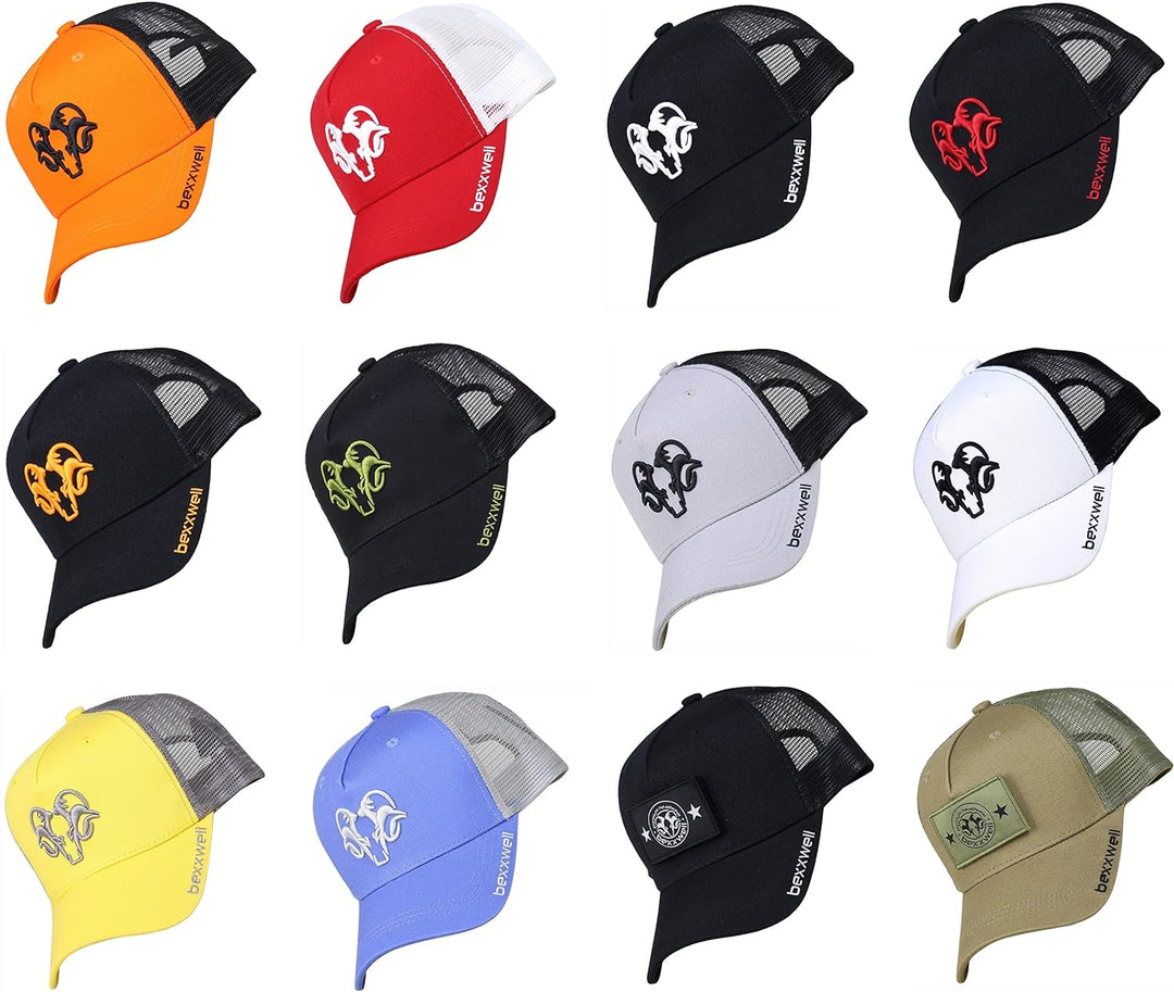 Bexxwell Trucker Cap schwarz/orange mit 3D Logo-Stickerei (optimale Passform, Kappe, Black, Truckerc