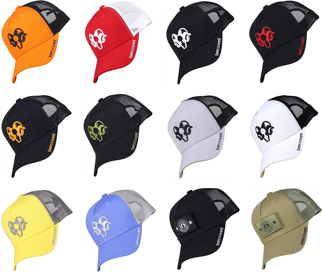 Bexxwell Trucker Cap schwarz/orange mit 3D Logo-Stickerei (optimale Passform, Kappe, Black, Truckerc