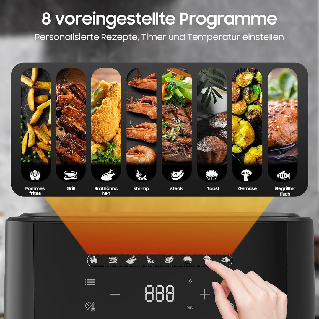 iceagle Heissluftfritteuse 5,5 L XXL Airfryer - Friteuse ohne Öl | Heissluftfriteuse mit 8 verschied