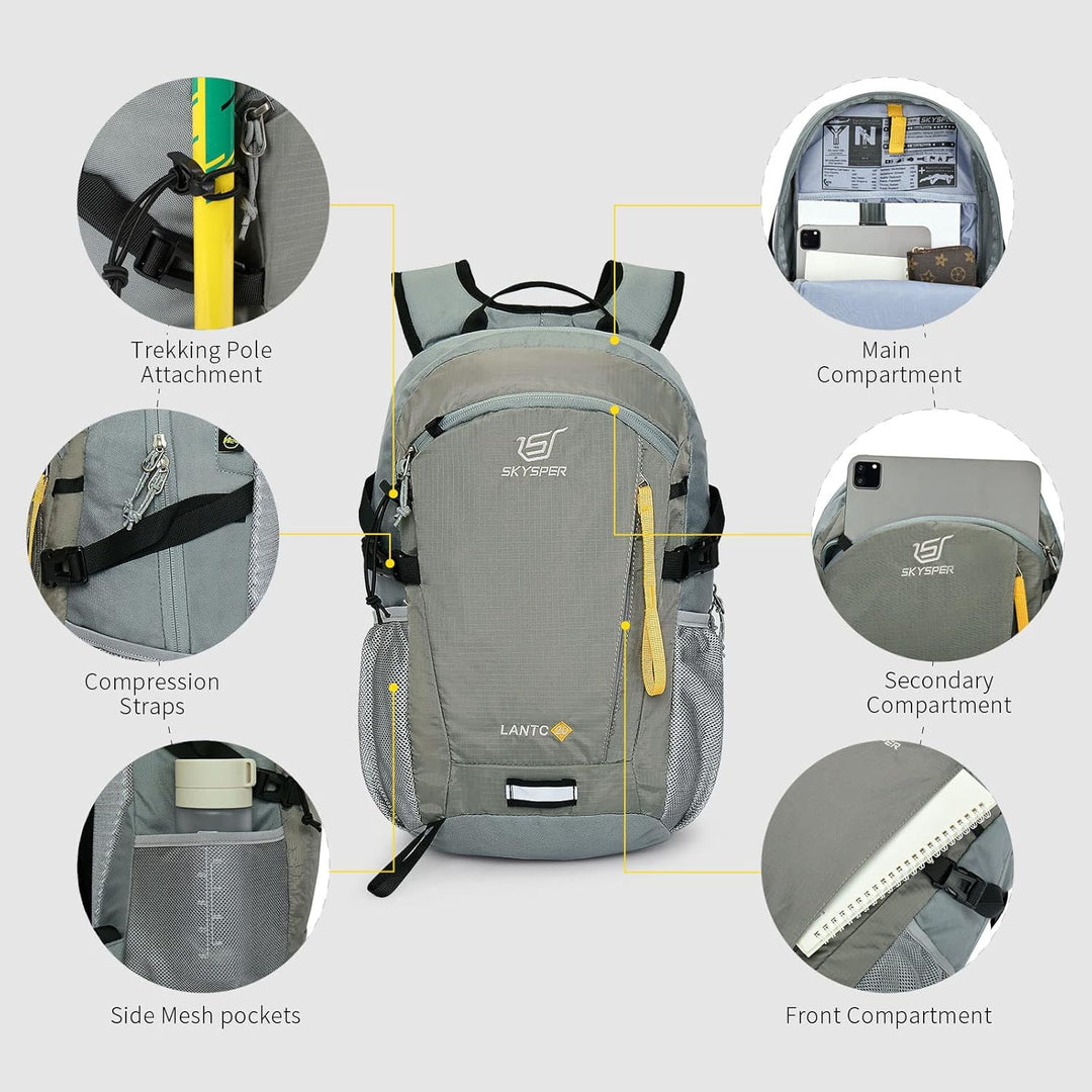 SKYSPER Leicht Wanderrucksack Klein Rucksack mit Rückenbelüftung Trekkingrucksack aus atmungsaktivem