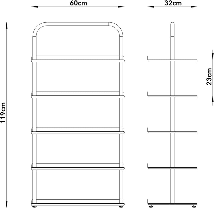 [en.casa] Schuhregal schmal Poytya mit 5 Ebenen Metall 119 x 60 x 32 cm Schuhständer für 10 Paare Sc