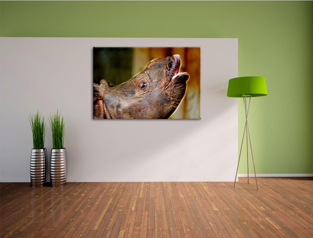 kleines Nashorn Deluxe Format: 100x70 cm auf Leinwand, XXL riesige Bilder fertig gerahmt mit Keilrah