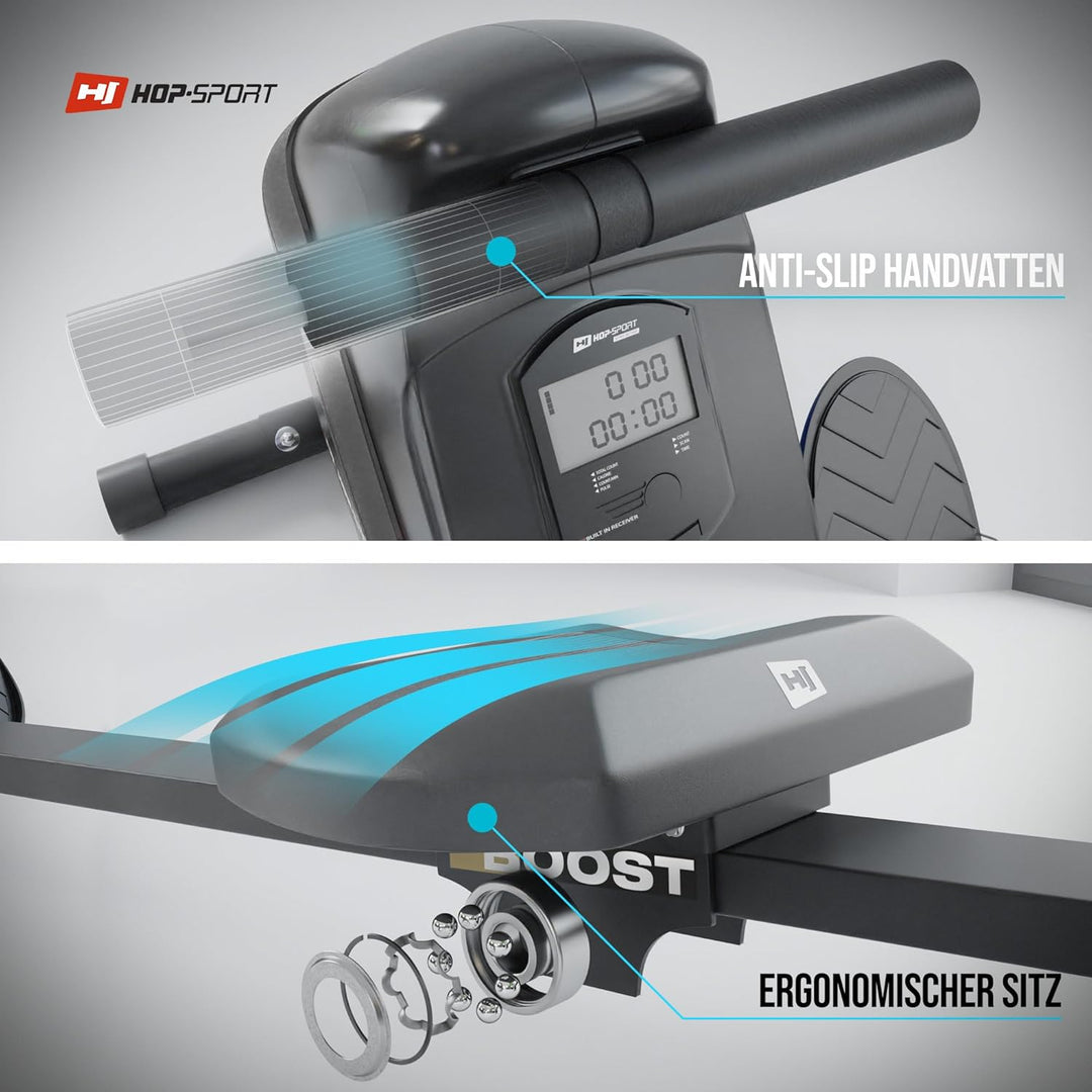 Hop-Sport Rudergerät Boost, Magnetbremssystem, LCD Display, 10 Widerstandsstufen, Klappbar, Cardioge