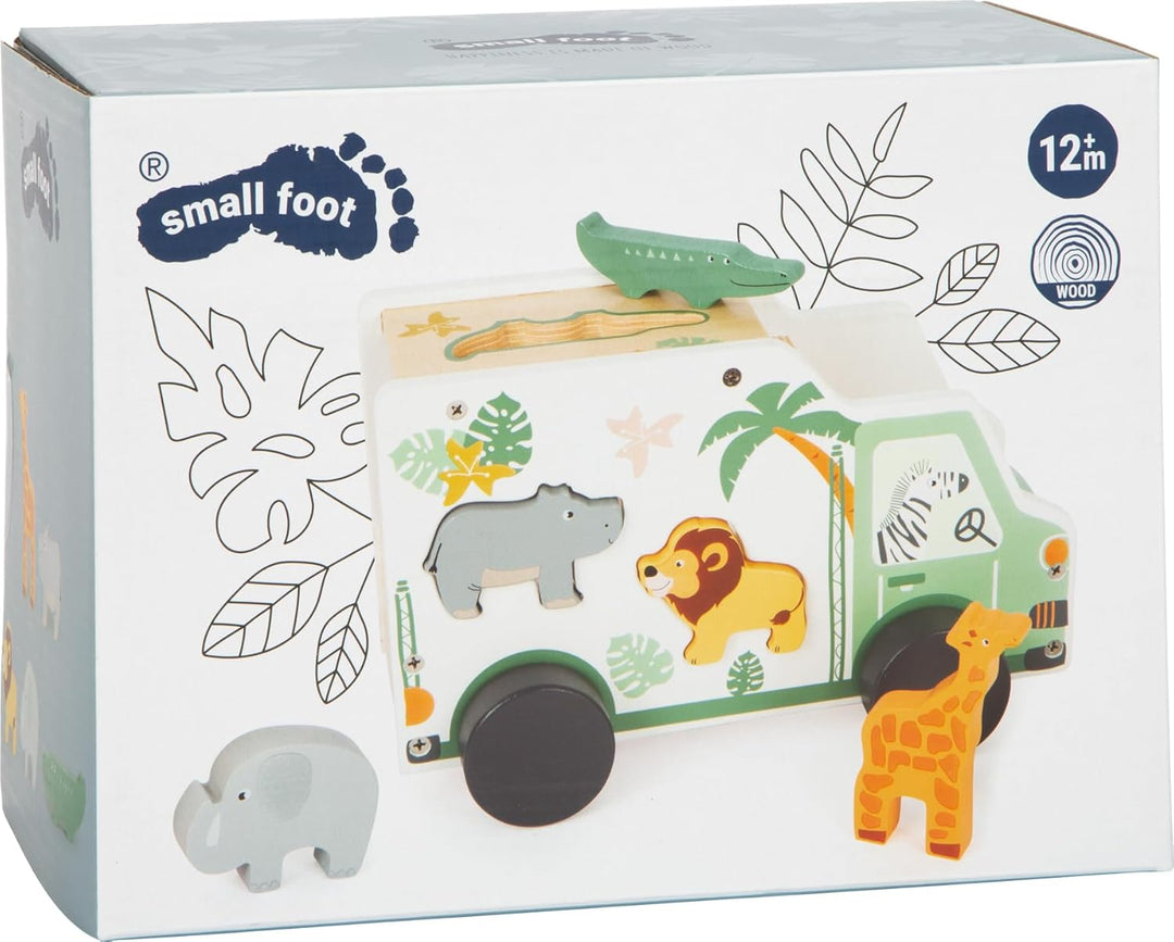 small foot Steckspiel Spielauto "Safari" Motorikspielzeug aus Holz mit 5 Steckfiguren, ab 1 Jahr, 11