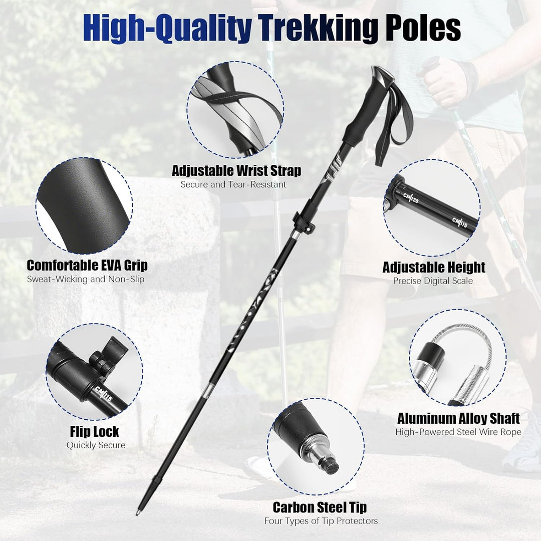 2 Stück Wanderstöcke Faltbar, Trekkingstöcke Aluminium, Verstellbar 110-130cm, Nordic Walking Stöcke