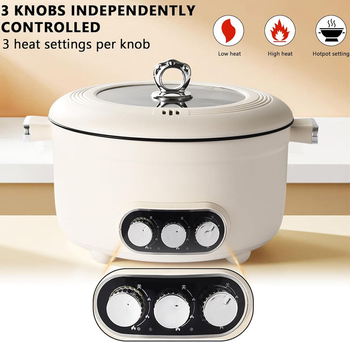 Hotpot Elektrisch Pot, 5.3L Elektrischer Kochtopf mit Schnellheizung&Drei Drehknöpfe, 1600W Elektris