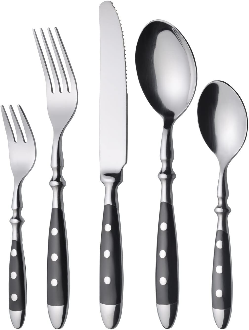 GRÄWE Besteckset, Nürnberg, 36-teilig, 6 Personen, Edelstahl, schwarzer Griff, rustikal, schwere Qua