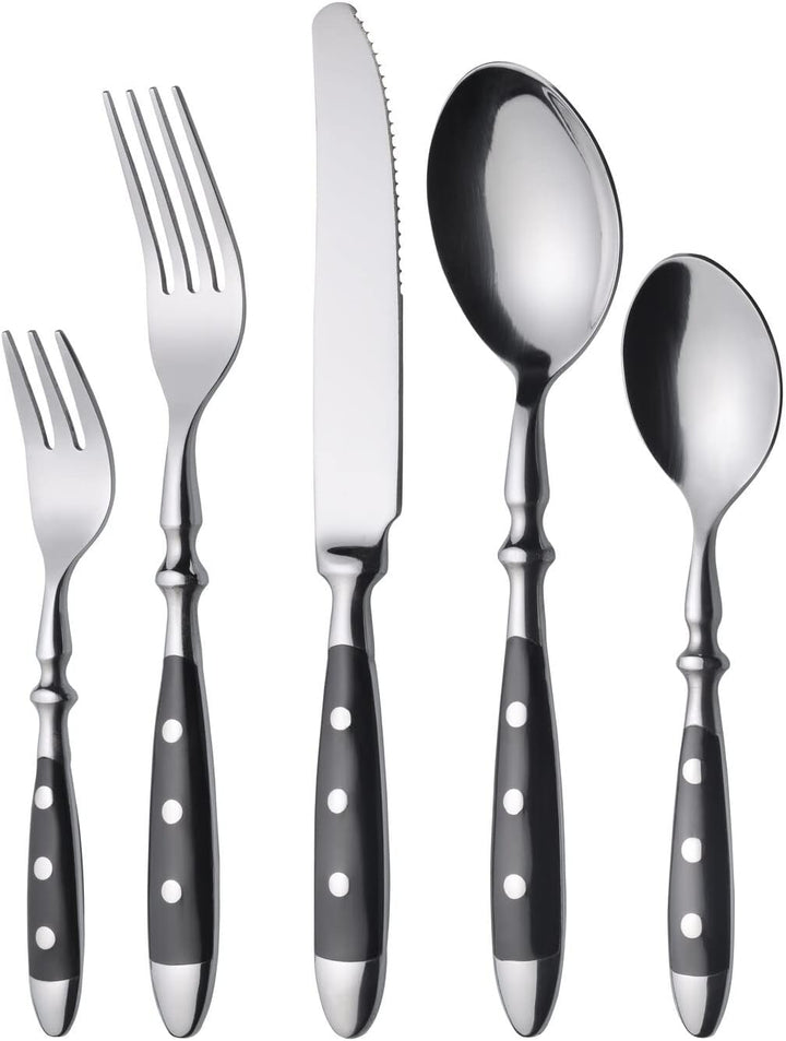 GRÄWE Besteckset, Nürnberg, 36-teilig, 6 Personen, Edelstahl, schwarzer Griff, rustikal, schwere Qua
