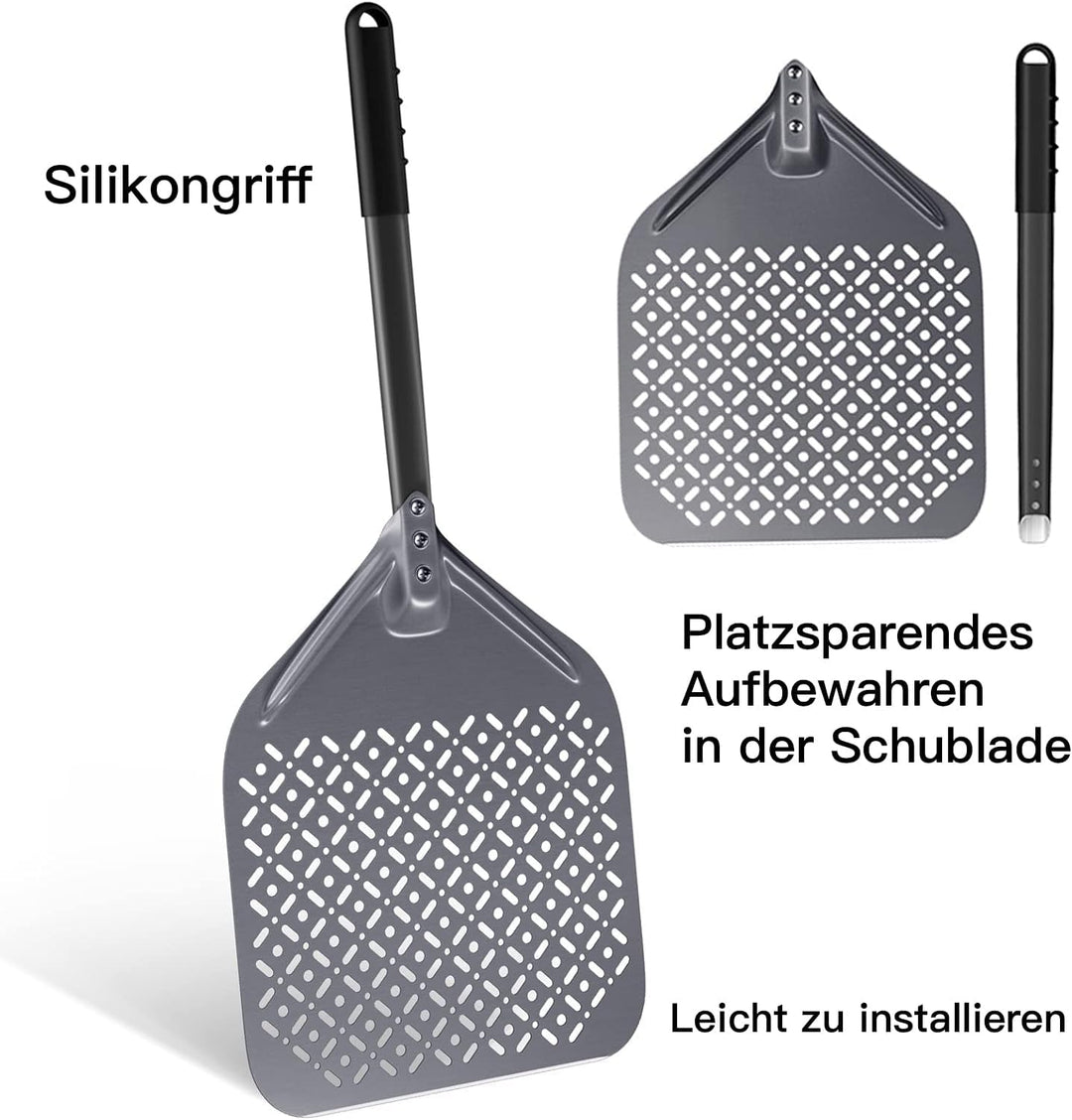 12 Zoll 30cm x 72cm Perforierter Pizzaschieber, Pizzaschaufel aus Hart Eloxiertes Aluminium Rechteck