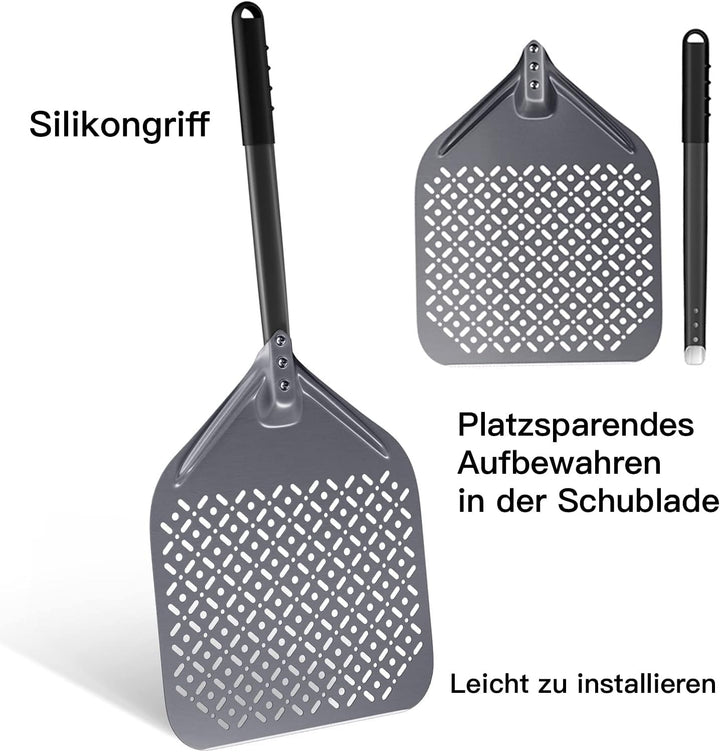 12 Zoll 30cm x 72cm Perforierter Pizzaschieber, Pizzaschaufel aus Hart Eloxiertes Aluminium Rechteck