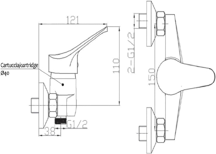 Ambrosiana SEI14040000 Mischbatterie für Dusche, für Aussenbereich, Chrom