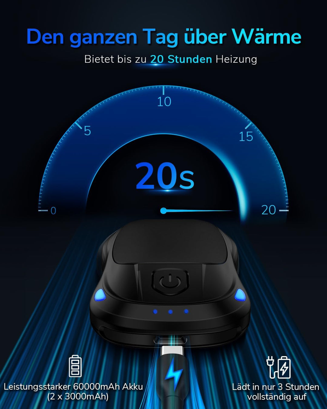 Handwärmer Taschenwärmer, Wiederaufladbar Elektrischer Handwärmer mit 20 Stunden Langanhaltender Wär