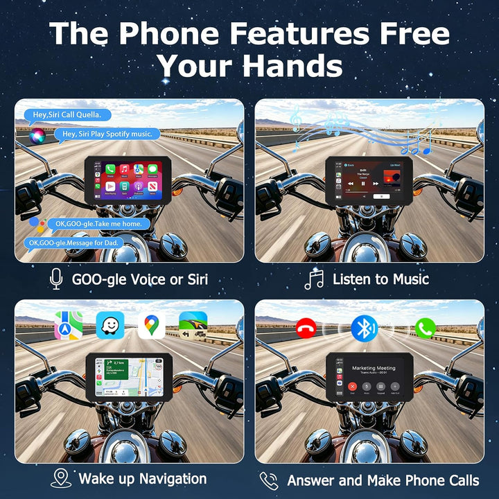 5 Zoll Motorrad Carplay Display, IP67 Ganzkörper Wasserdicht Motorrad navi Bluetooth GPS Siri/GOO-gl