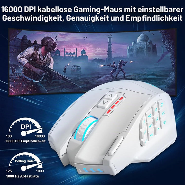 Gamspeed V8 Pro Gaming Maus Kabellos 2,4G, 16000DPI Wired/Wireless RGB MMO Gaming Maus, mit Chroma R