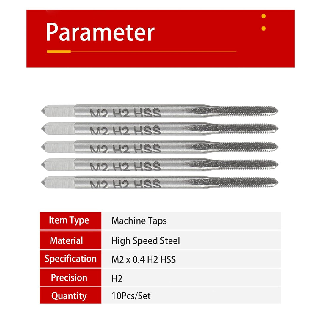 10St. Maschinengewindebohrer, M2 Schnellstahl Gewindebohrer, Metrischer Gewindebohrer mit Aufbewahru