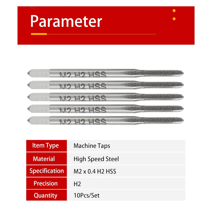 10St. Maschinengewindebohrer, M2 Schnellstahl Gewindebohrer, Metrischer Gewindebohrer mit Aufbewahru