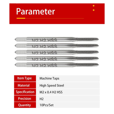 10St. Maschinengewindebohrer, M2 Schnellstahl Gewindebohrer, Metrischer Gewindebohrer mit Aufbewahru