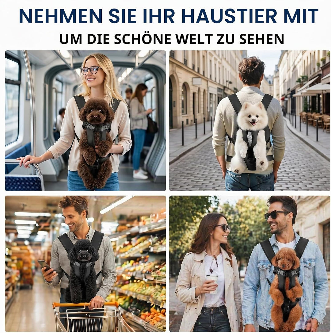 Hunderucksack bis 10kg, Verstellbarer Frontträger für Welpen &amp; kleine Hunde, Atmungsaktive Sicherhei