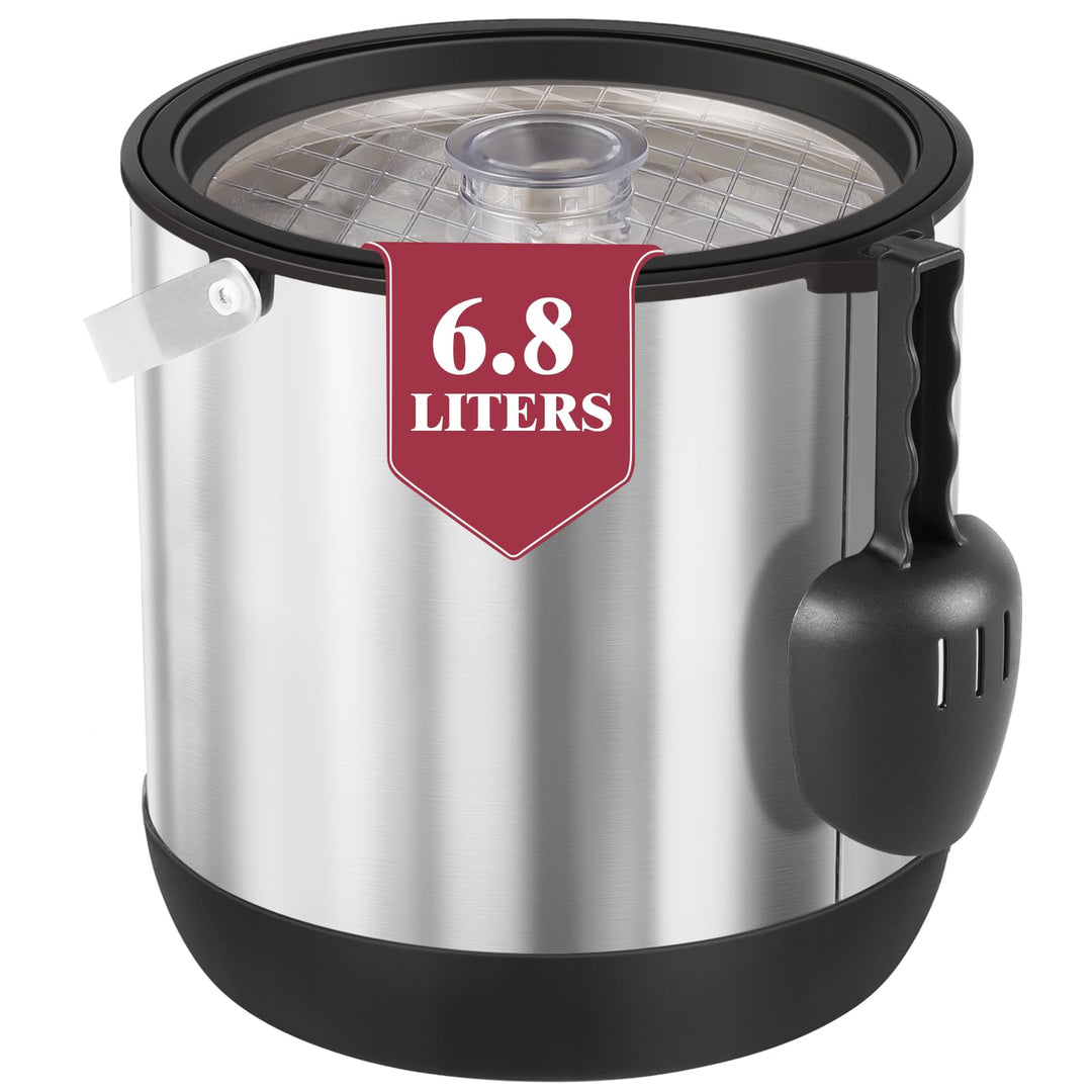 6.8L Eiswürfelbehälter mit Deckel und Schaufel, Edelstahl Eiskübel BPA-FREI, Doppelwandiger Isoliert