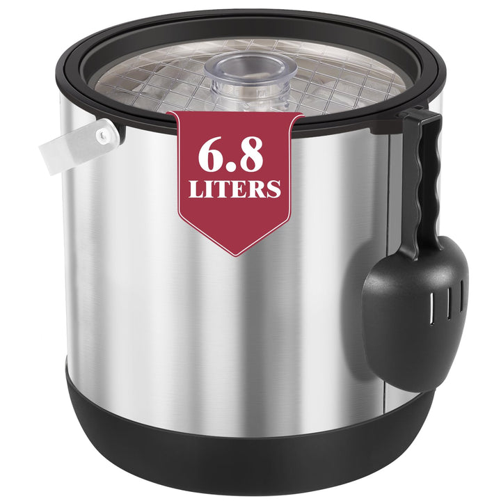 6.8L Eiswürfelbehälter mit Deckel und Schaufel, Edelstahl Eiskübel BPA-FREI, Doppelwandiger Isoliert