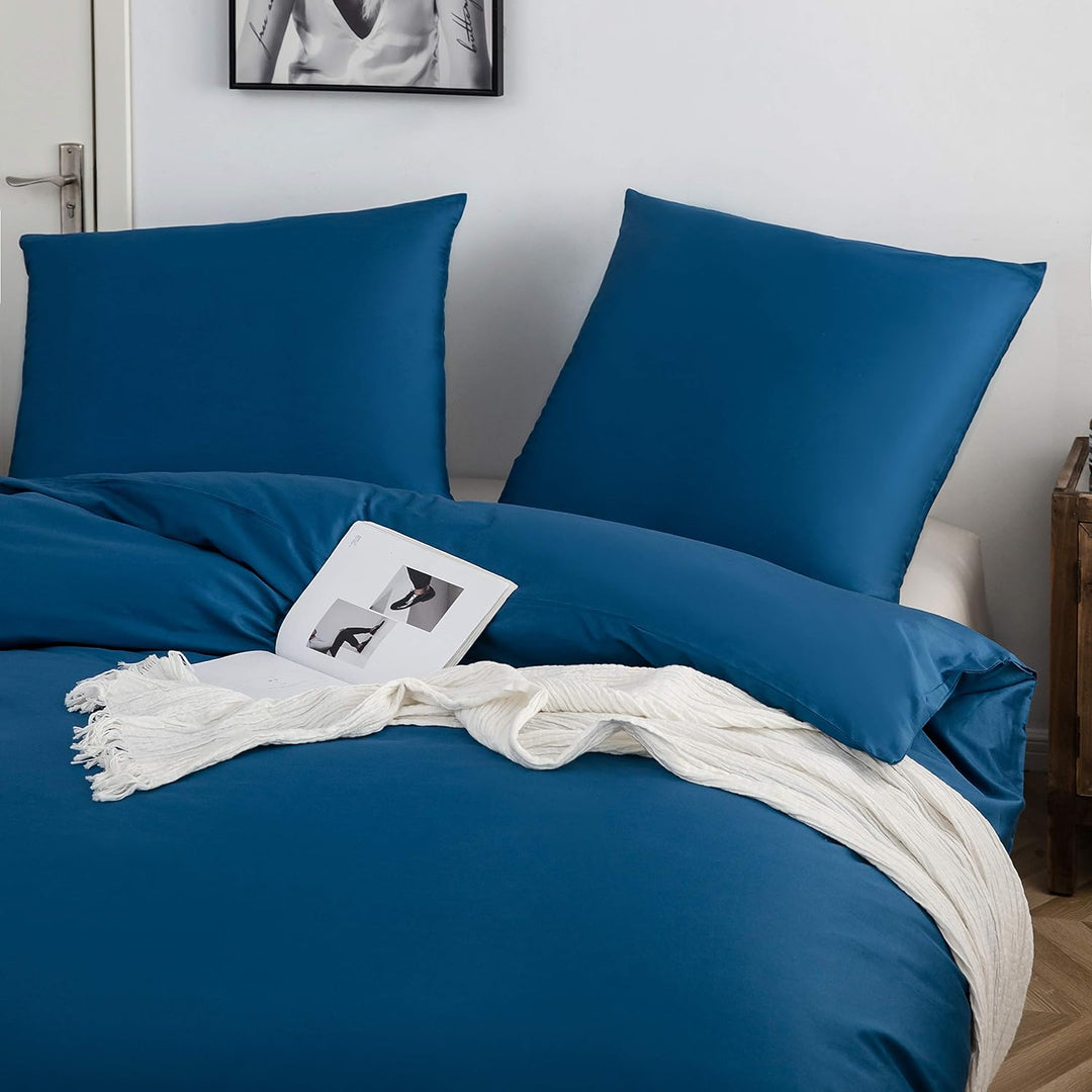 AYSW Baumwolle Bettwäsche 200x220 cm Denimblau 3er Set 1 Bettbezug mit 2 Kopfkissenbezug 80x80 cm