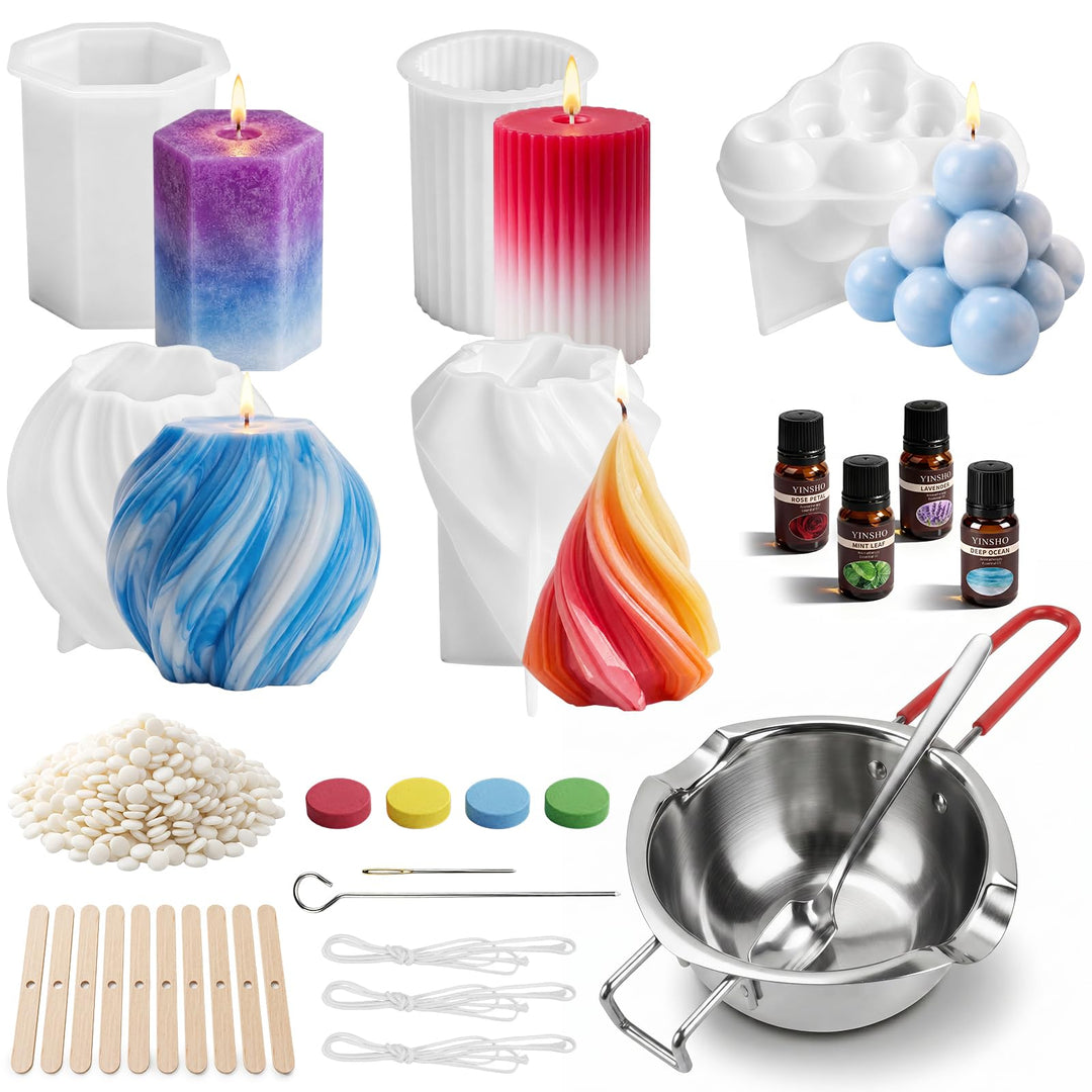 Kerzen Selber Machen Set, DIY Kerzenherstellungsset mit 1000g Sojawachs | Mit 5 Silikonformen, 4 Duf