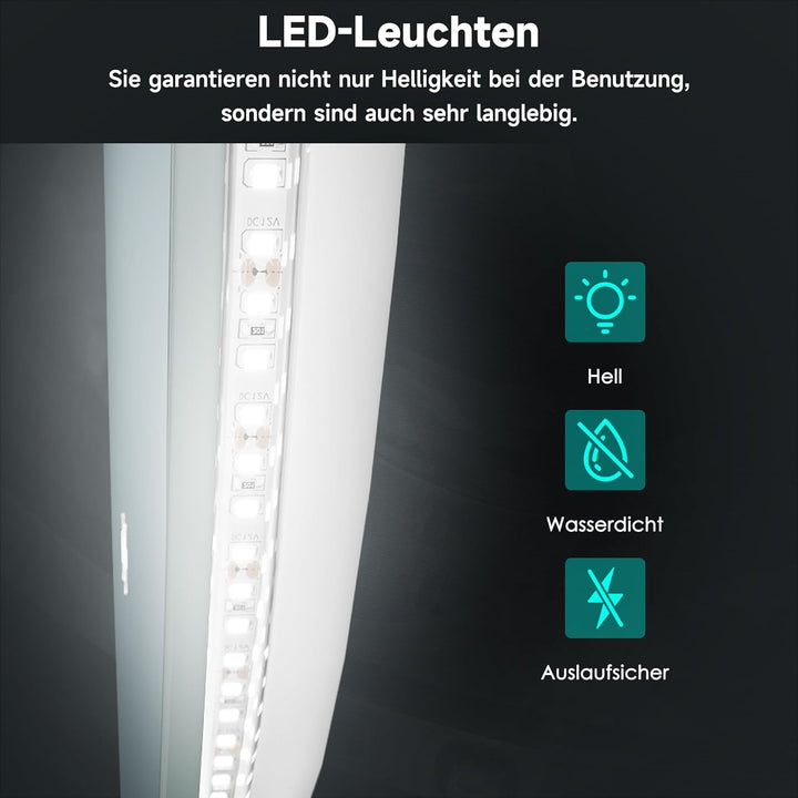 SONNI Badspiegel mit Beleuchtung Rund 80x80 cm, LED Spiegel mit Touch-Schalter und Dimmbar, Beschlag
