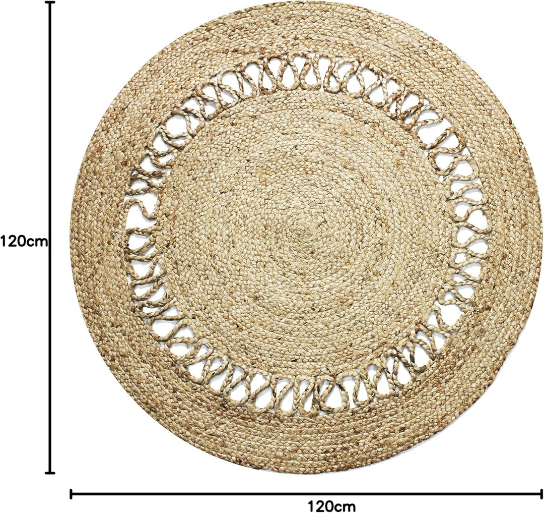 The Deco Factory Funny Jute – Teppich, rund, Jute, Wellenform, Natur, Durchmesser 120 cm