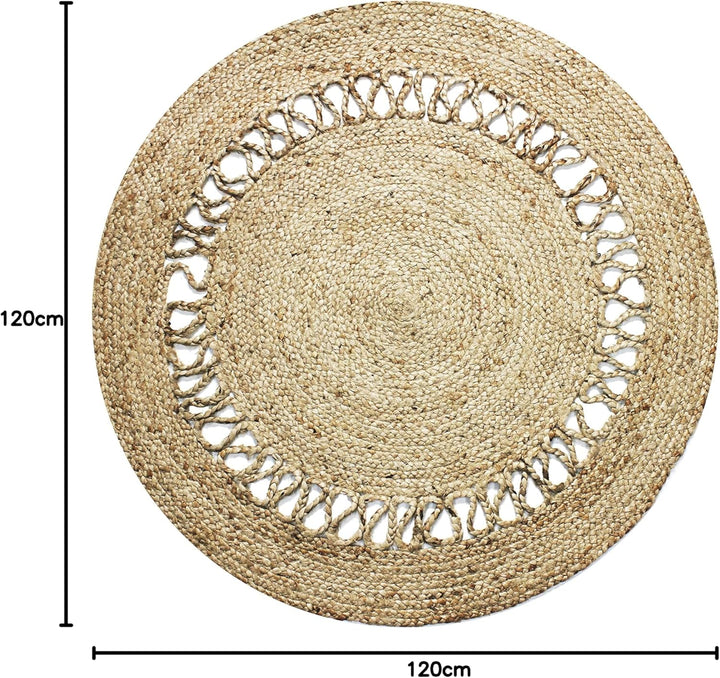 The Deco Factory Funny Jute – Teppich, rund, Jute, Wellenform, Natur, Durchmesser 120 cm