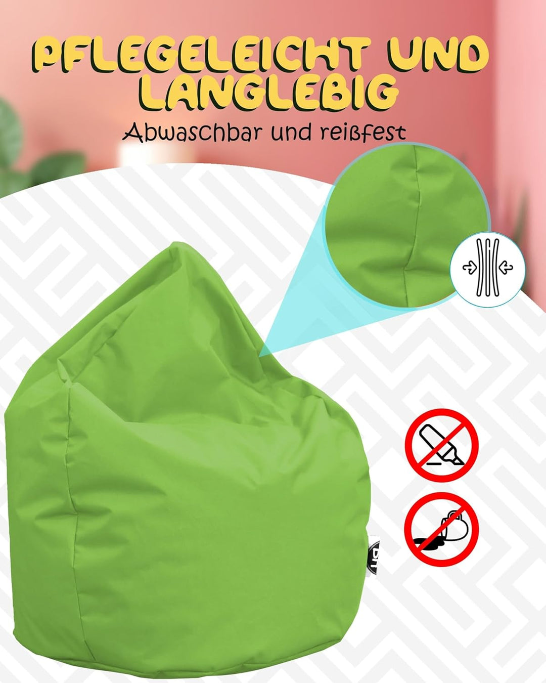 PATCH HOME Patchhome Sitzsack Tropfenform mit Reissverschluss Nachfüllbar - für In & Outdoor - mit S