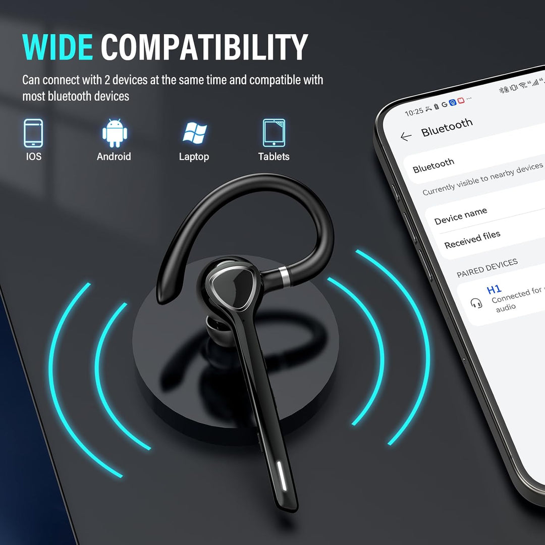 Bluetooth Headset, V5.4 Wireless Freisprech Telefon mit CVC 8.0 und ENC Dual Mikrofon, Bluetooth Ohr