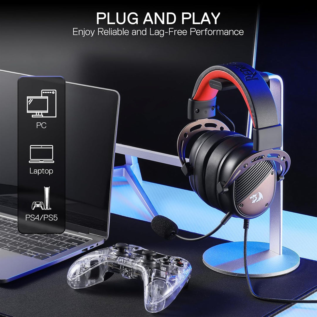 Redragon H730 USB-Gaming-Headset mit Kabel – 53-mm-Treiber, 360°-Raumklang, abnehmbares Mikrofon mit