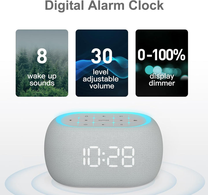 ANJANK Radiowecker mit Bluetooth Lautsprecher, 10W Hi-Fi Dual-Lautsprecher, 7-Farbiges Nachtlicht, D